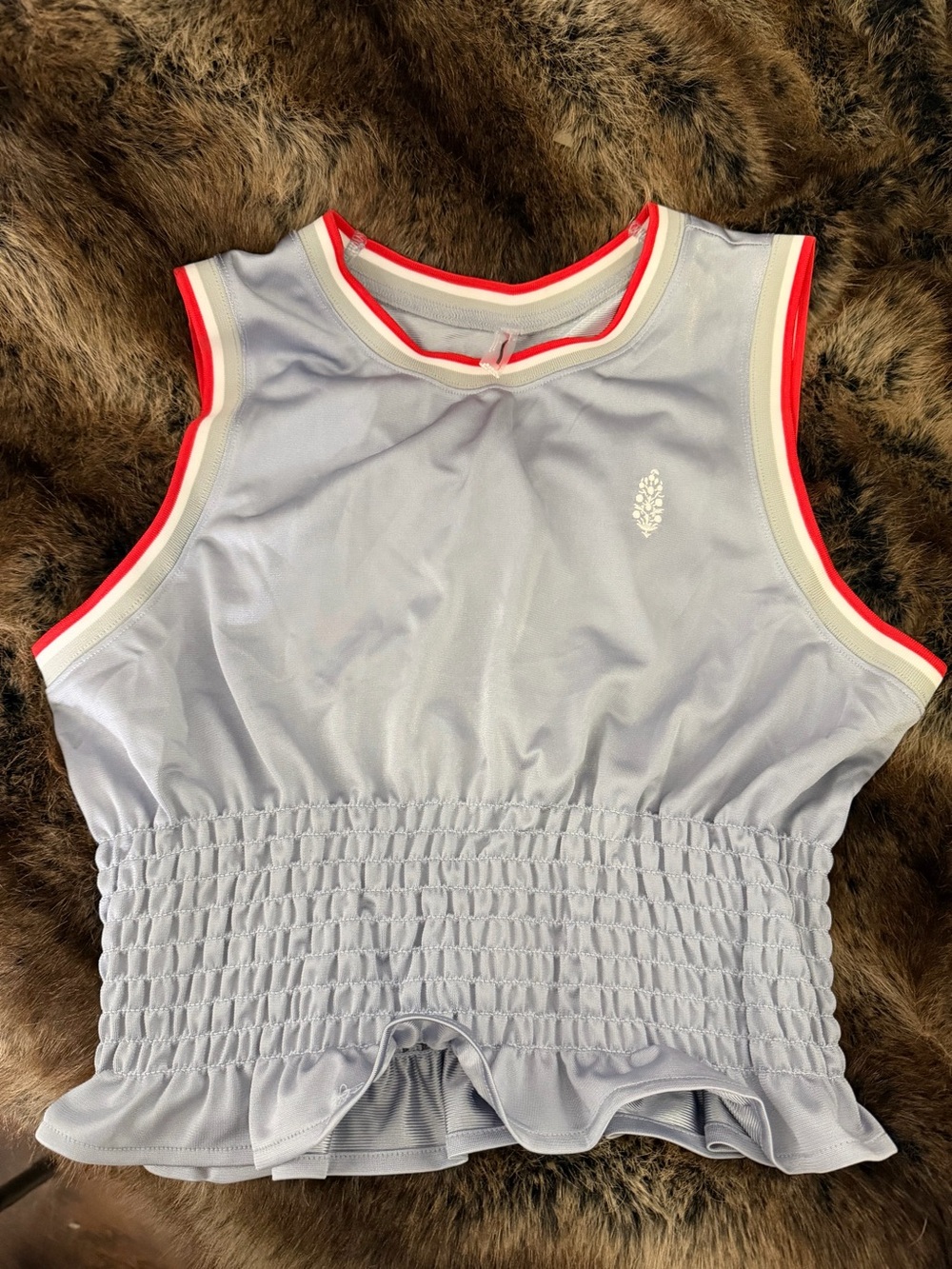FREE PEOPLE Light Grey Smocked Athletic Tank with Pink Trim